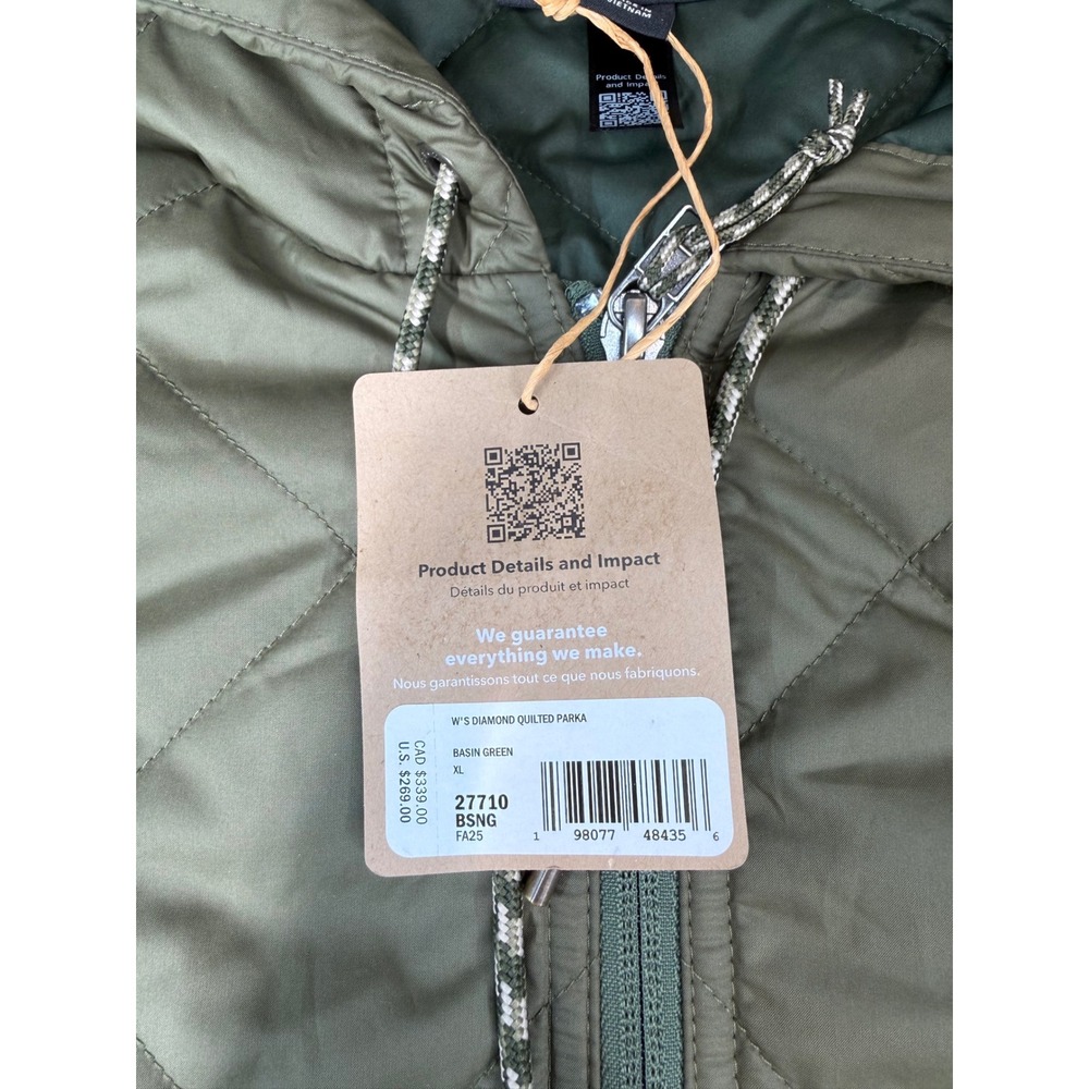 Patagonia Women's Diamond Quilted Parka Basin Green Size XL NWT ($269 Retail) - Picture 3 of 11